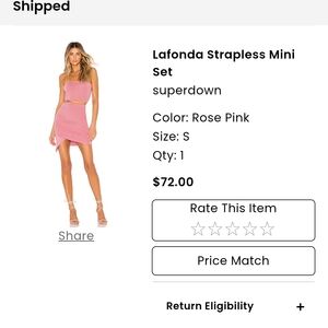 Superdown Rose Pink Strapless Mini Set